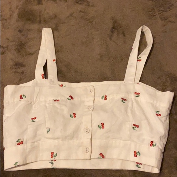 White/cherry crop top from Forever 21, never worn - Picture 2 of 2